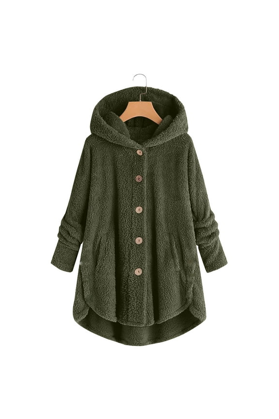 Womens Plus Size Trench Coat Warm Fleece Pajama Cardigan Button Down Fuzzy Fall Winter Hooded Jackets Sleepwear,S-5XL