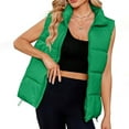 thumbnail image 1 of BSDJILFG Womens Puffer Vests Quilted Down Jackets Medium Long Cardigan Vests Sleeveless Casual Solid Color Puffer Coats, 1 of 9