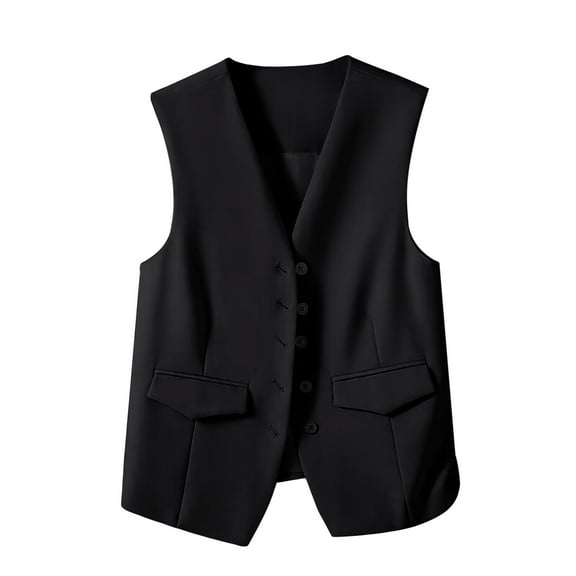 BSDJILFG Womens Suit Vest Formal Waistcoat Waitress Workwear Blazer Vests Sleeveless Solid Color Button V-Neck Jacket Vests Winter