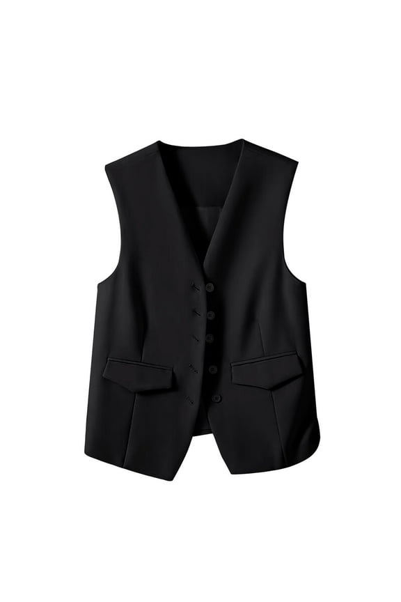 Womens Suit Vest Formal Waistcoat Waitress Workwear Blazer Vests Sleeveless Solid Color Button V-Neck Jacket Vests Winter