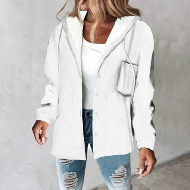 BSDJILFG Womens Sweatshirts & Hoodies On Clearance,Plus Size White Hooded Jacket Front Zip Up Long Sleeve Outerwear Fall Jackets with Pockets Clearance