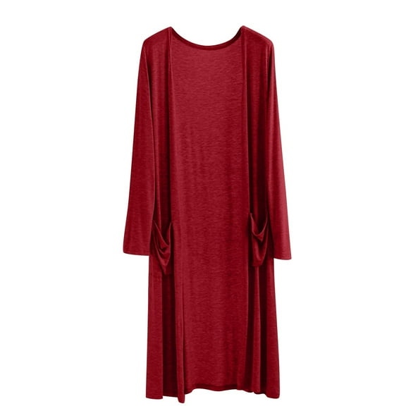 BSDJILFG Womens Swim Cover Up Long Cardigan Long Sleeve Shrugs Loose Fit Sleepshirt Solid Color Flowy Open Front Cardigan Sleepwear Nightwear
