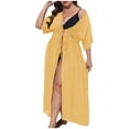 thumbnail image 1 of BSDJILFG Womens Swimsuit Cover Up Long Cardigan Lightweight Flowy Short Sleeve Loose Fit Tie Waist High Split Shirt Dress, 1 of 5