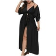 thumbnail image 1 of BSDJILFG Womens Swimsuit Cover Up Long Cardigan Lightweight Flowy Short Sleeve Loose Fit Tie Waist High Split Shirt Dress, 1 of 5