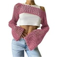 thumbnail image 1 of BSDJILFG Womens Swimsuit Cover Up ,Summer Casual Crochet Tube Top Y2K Long Sleeve See Sheer Crewneck Knit Shirts, 1 of 4