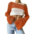 thumbnail image 1 of BSDJILFG Womens Swimsuit Cover Up ,Summer Casual Crochet Tube Top Y2K Long Sleeve See Sheer Crewneck Knit Shirts, 1 of 4