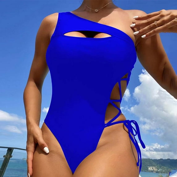 BSDJILFG Womens Swimwear One-Piece Push Up Bikini Sexy One Shoulder Cutout Swimsuit Slim Fit Summer Bathing Suits
