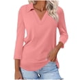 thumbnail image 1 of BSDJILFG Womens Tops 3/4 Sleeve Shirts Solid Color Casual T-shirt V-neck Lapel Fall Winter Blouse Major, 1 of 4