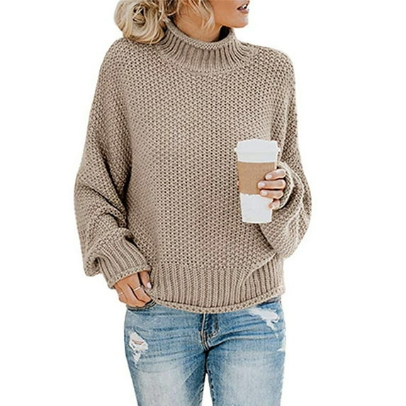 BSDJILFG Womens Turtleneck Oversized Sweaters Batwing Long Sleeve Pullover Loose Chunky Knit Streetwear