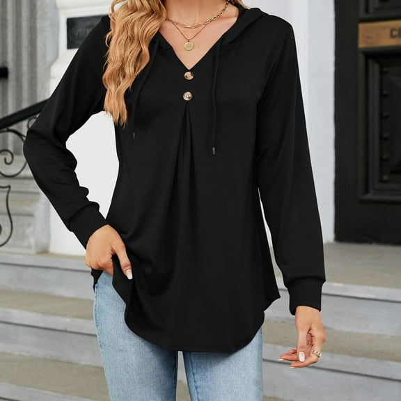 BSDJILFG Wool Sweatshirt Women Fall Lightweight Casual Button Up V-Neck Tunic Blouse Office Workwear
