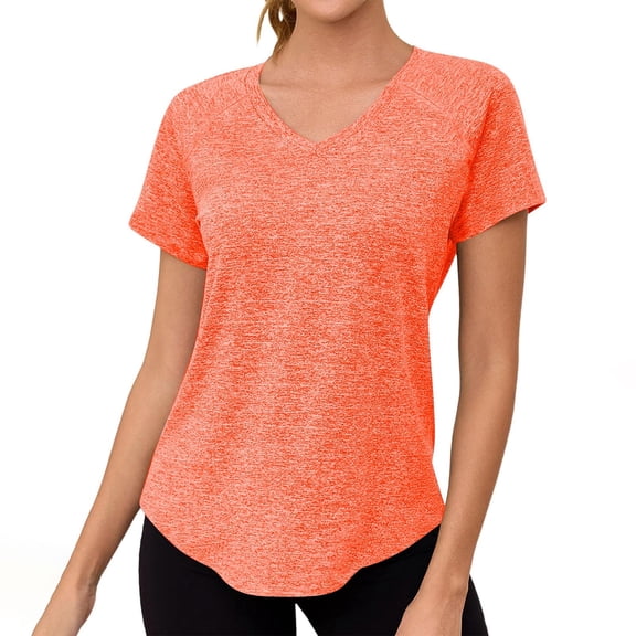BSDJILFG Workout Tops for Women Athletic Quick Drying Cooling T-Shirt Breathable Curved Hem V-Neck Short Sleeve Running Shirt