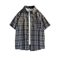 thumbnail image 1 of BSDJILFG Y2K Shirts Men Short Sleeve Plaid Shirts for Men Button Down Lapel Tees Tops Relaxation Sleepwear Loungewear, 1 of 5