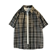 BSDJILFG Y2K Shirts Men Short Sleeve Plaid Shirts for Men Button Down Lapel Tees Tops Relaxed Fit Sleepwear Loungewear Clearance