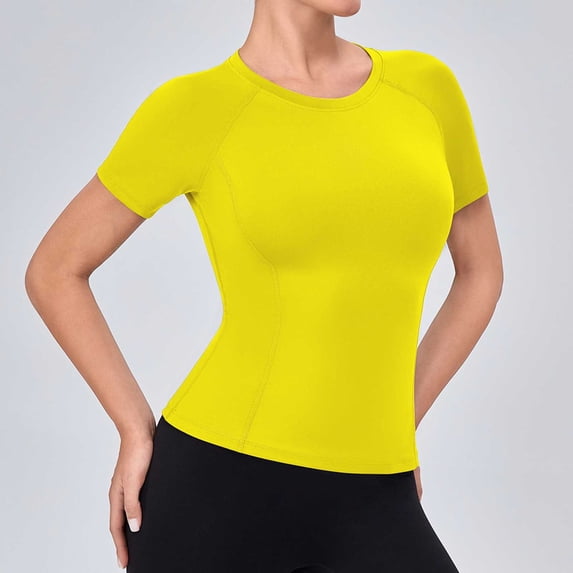 BSDJILFG Yoga Tops for Women Short Sleeve Athletic T-Shirt Stretchy Quick Drying Breathable Workout Running Shirts