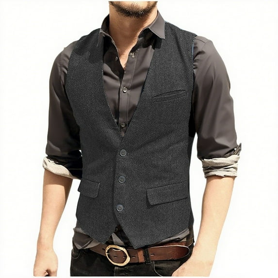 BSDJILFG Young Men's Waistcoat Vintage Dress Vest Sleeveless Suit Vest Slim Fit Deep V-Neck Lapel Jacket Vest