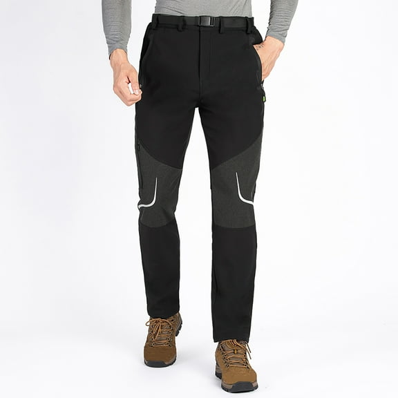 BSDJILFG Young Men's Winter Pants Fleece Lined Ski Snow Pants Softshell Reflective Water Resistant Zippered Pockets Outdoor Pants