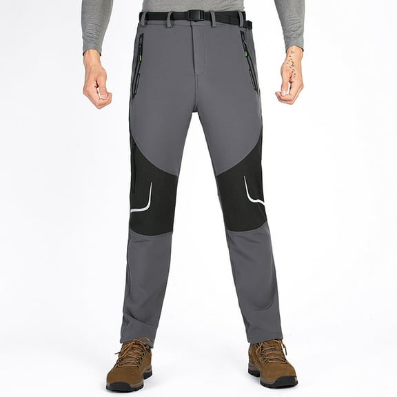 BSDJILFG Young Men's Winter Pants Fleece Lined Ski Snow Pants Softshell Reflective Water Resistant Zippered Pockets Outdoor Pants