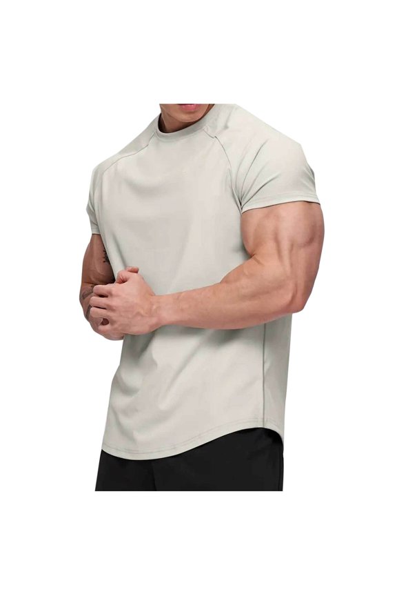 Young Mens Summer T-Shirts Breathable Gym Shirts Quick Drying Raglan Tee Crewneck Workout Tops