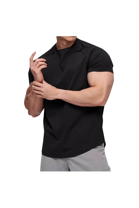 Young Mens Summer T-Shirts Breathable Gym Shirts Quick Drying Raglan Tee Crewneck Workout Tops