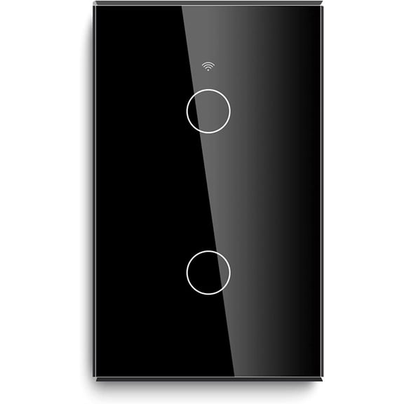 BSEED Smart Touch Switch, 2.4GHz WiFi Light Switch Wall Mount Tempered Glass Panel Work with Alexa/Google, Neutral Wire Needed, No Hub Required, 118×71mm 2 Gang 1 Way Black