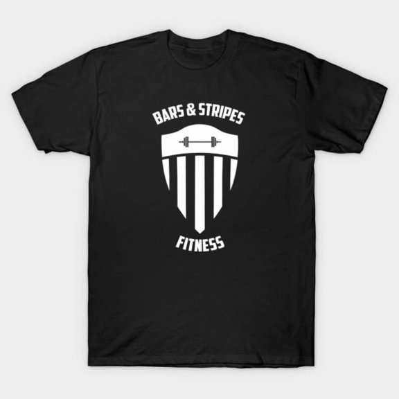 BSF Bars and Stripes Fitness Logo All White Team Uniform Graphic Unisex T-Shirt, up to size 3XL.