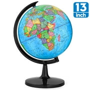 Bestnifly 13 World Globe for Children، Rotes Global of World with Stand، لعبة جغرافية تعليمية، مكتب منزلي، سطح مكتب على الرف، هدية ديكور