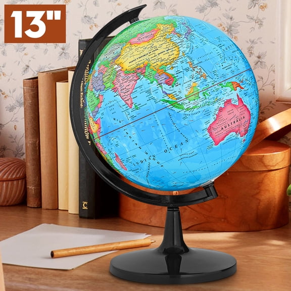 BSHAPPLUS 13" World Globe for Kids, Rotating Globes of the World with Stand, Geography Educational Toy, Home Office, Shelf Desktop, Decor Gift