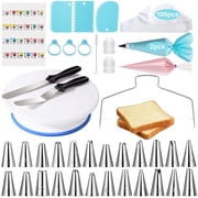 BSHAPPLUS  139 Pcs Cake Decorating Kit with 360  Rotating Turntable,24 Numbered Stainless Steel Piping Tips,100 Pastry Bags,Cake Leveler,Spatulas,Scrapers,Baking Supplies for Cupcake Cake Beginner