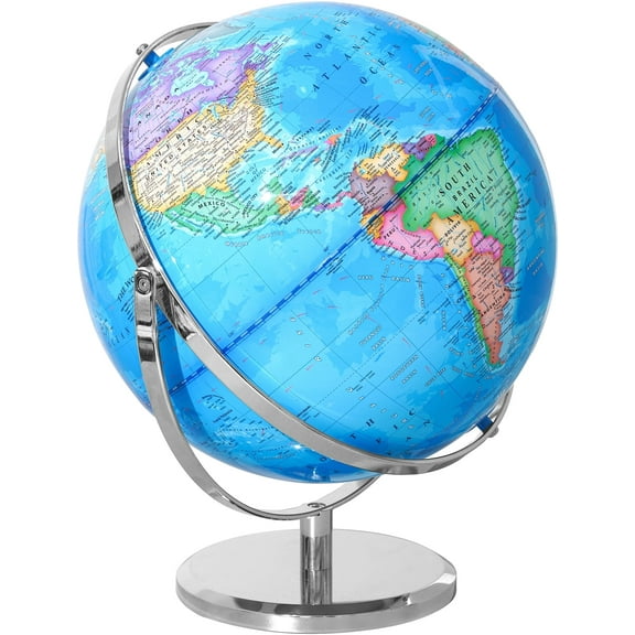 BSHAPPLUS 15.4'' Tall Globe,Globe of the World with Stainless Stand,720 Spin World Globe for Kids Learning