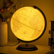 BSHAPPLUS® 16'' Tall World Globe,Illuminated Globe for Kids,Led World Globe with stand,Vintage World Globes for Adults,Yellow