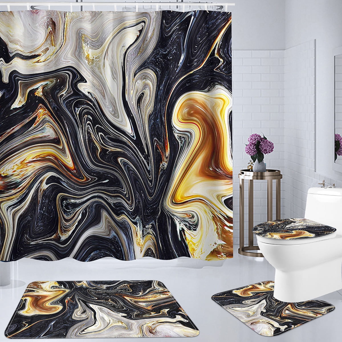 BSHAPPLUS 16pc Bathroom Set with Matching Cover, Bath Mat, Rug ...