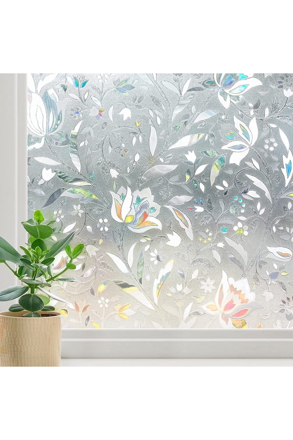 ® 17.7" x 78.7" Privacy Window Film,Tulip Rainbow Window Clings,Stained Glass Window Film,Non-Adhesive Window Tin,Anti UV Window Sticker for Home Kitchen Bathroom Office