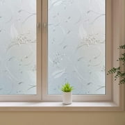 BSHAPPLUS® 17.7"x78.7" Flower Window Privacy Film,Floral Glass Window Film,Frosted Window Sticker,3D Window Decals Non Adhesive for Bathroom Living Room Office