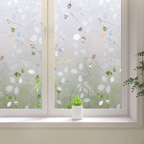 BSHAPPLUS® 17.7"x78.7" Privacy Window Film,3D Leaf Stained Glass Window Film,Rainbow Window Tint for Home,Frosted Window Clings for Kitchen Bathroom Office