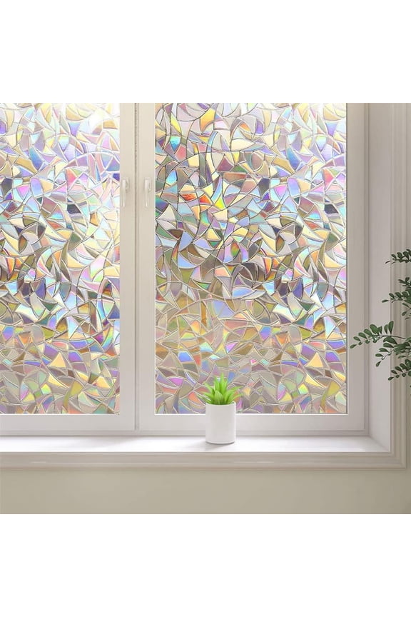 ® 17.7"x78.7" Privacy Window Film,3D Rainbow Window Clings,Stained Glass Window Film,Non-Adhesive Window Tin,Anti UV Window Sticker for Home Kitchen Bathroom Office