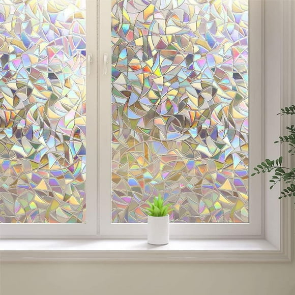 BSHAPPLUS® 17.7"x78.7" Privacy Window Film,3D Rainbow Window Clings,Stained Glass Window Film,Non-Adhesive Window Tin,Anti UV Window Sticker for Home Kitchen Bathroom Office