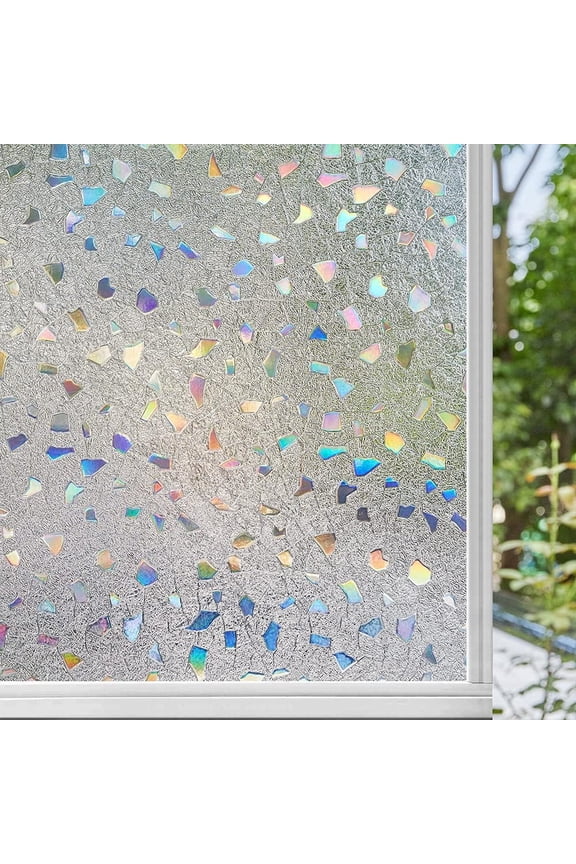 ® 17.7"x78.7" Privacy Window Film,3D Rainbow Window Clings,Stained Glass Window Film,Non-Adhesive Window Tint for Home,Anti UV Window Sticker for Kitchen Bathroom Office