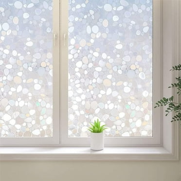 BSHAPPLUS® 17.7"x78.7" Privacy Window Film,Pebble Stained Glass Window Film,Cobblestone Rainbow Window Film,3D Frosted Glass Window Sticker