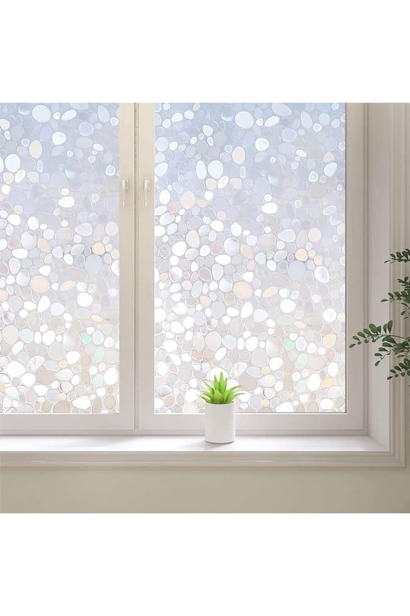 ® 17.7"x78.7" Privacy Window Film,Pebble Stained Glass Window Film,Cobblestone Rainbow Window Film,3D Frosted Glass Window Sticker