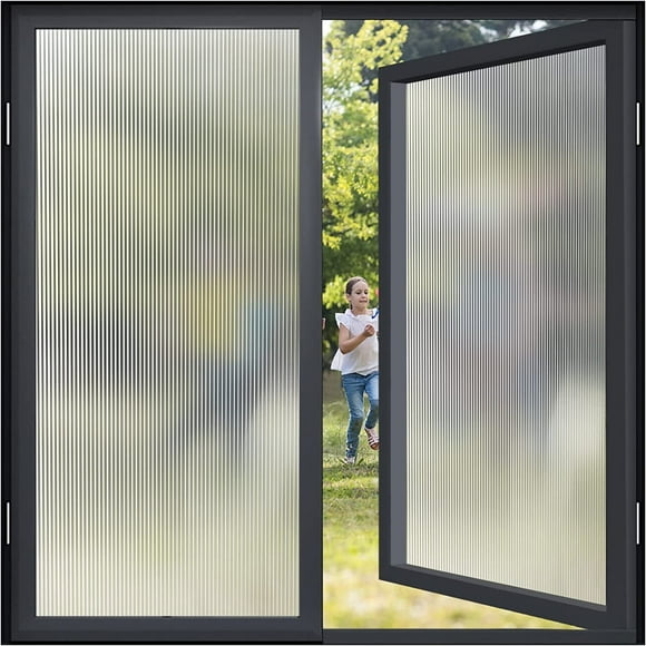 BSHAPPLUS 17.7"x78.7"Reeded Glass Window Privacy Film,Fluted Glass Window Film,Frosted Window Sticker,3D Window Decals Non Adhesive for Bathroom Living Room Office