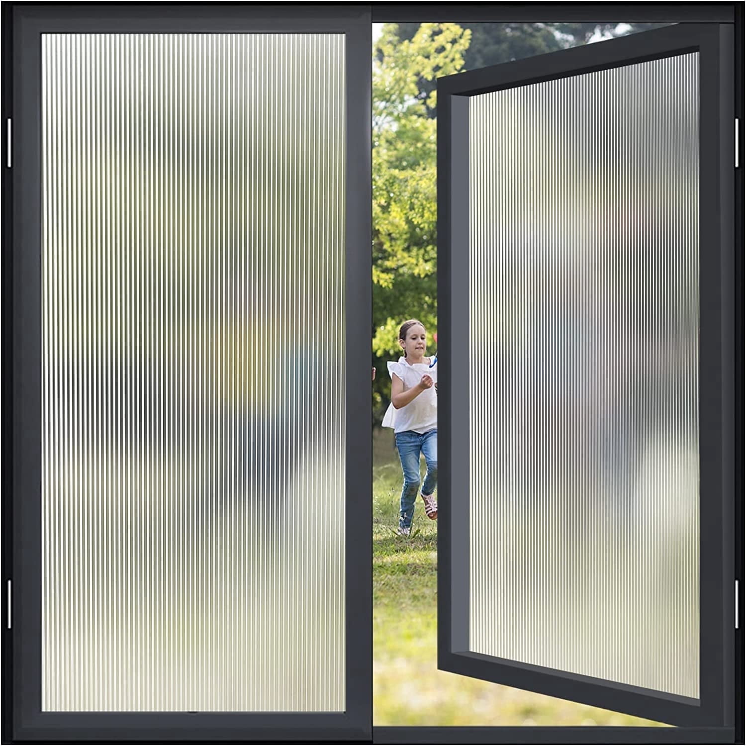 BSHAPPLUS® 17.7"x78.7"Reeded Glass Window Privacy Film,Fluted Glass Window Film,Frosted Window Sticker,3D Window Decals Non Adhesive for Bathroom Living Room Office