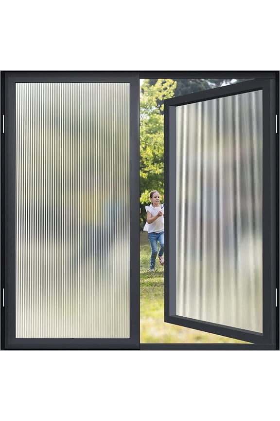 ® 17.7"x78.7"Reeded Glass Window Privacy Film,Fluted Glass Window Film,Frosted Window Sticker,3D Window Decals Non Adhesive for Bathroom Living Room Office
