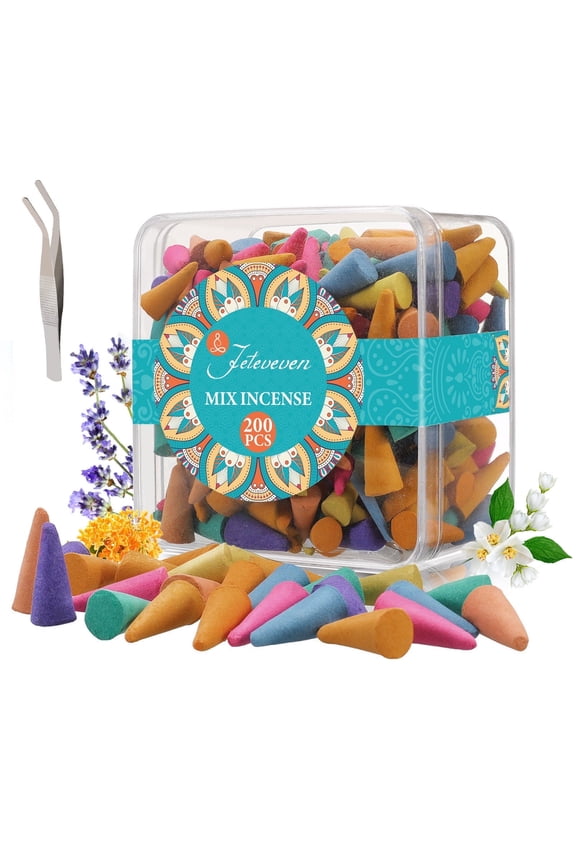 200PCS Traditional Incense Cones,Incense Cones Assorted,Incense Holder Cones,Incense Burner Cones,Solid Bullet Cone Mixed 8 Flavors Lavender Rose Jasmine Osmanthus Sage Sandalwood
