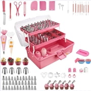 BSHAPPLUS  236Pcs Cake Decorating Supplies Set,Cupcake Decorating Supplies with Storage Box,Pink Baking Supplies Tools,Piping Bags and Tips Set,Cake Pans,Frosting Bags,Icing Tips Pastry,Cake Scrapers