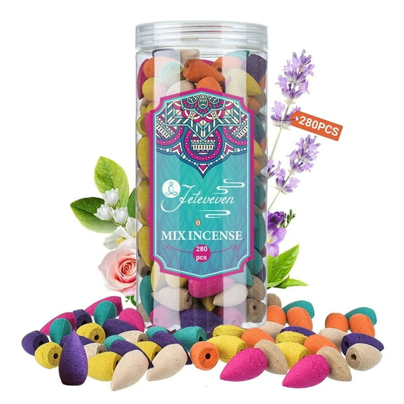 BSHAPPLUS 280PCS Backflow Incense Cones,Incense Cones Assorted,Incense Holder Cones,Incense Burner waterfall Cones,Hollow Bullet Cone Mixed 8 Flavors Lavender Rose Jasmine Osmanthus Tuberose