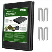 BSHAPPLUS® 3.3x50ft Weed Barrier Fabric,3.2OZ Landscape Fabric,Heavy Duty Geotextile Fabric with 12 U-Shaped Securing Pegs,Woven Ground Cover for Commercial Greenhouse,Yard,Garden Barrier Cloth