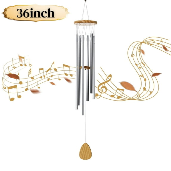 BSHAPPLUS® 36" Wind Chimes for Outside,Memorial Wind Chimes with 6 Silver Aluminum Tubes and S Hook,Clearance Wind Chimes for Home Garden Hanging Decor,Window Wind Bells