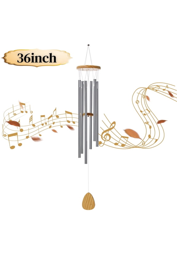 ® 36" Wind Chimes for Outside,Memorial Wind Chimes with 6 Silver Aluminum Tubes and S Hook,Clearance Wind Chimes for Home Garden Hanging Decor,Window Wind Bells
