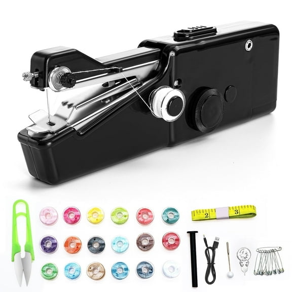 BSHAPPLUS® 36PCS Mini Portable Sewing Machine, Hand Cordless Sewing Tool Handheld Sewing Machine, Essentials for Home Quick Repairing and Stitch Handicrafts,Black