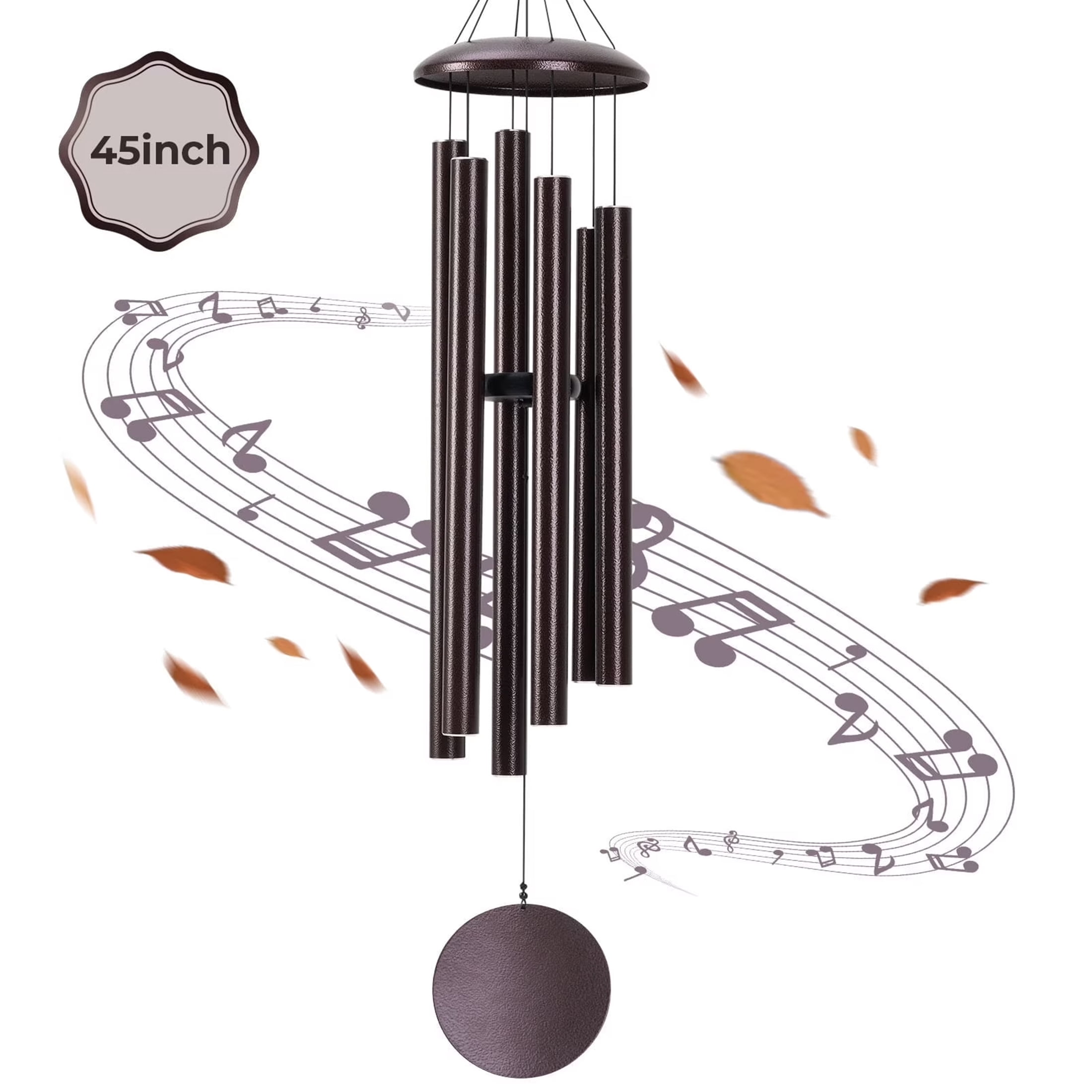 BSHAPPLUS® 45" Memorial Wind Chimes for Outside, Heavy Duty Metal Brown Chimes with 6 Large Deep Tone Aluminum Tubes for Loss of Loved One,Home Garden Hanging Decor